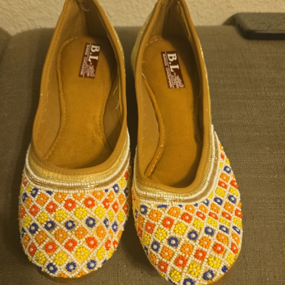 Orange and Yellow Geometric Flats with Bohemian Design